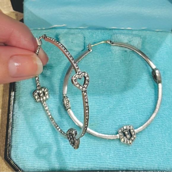 Y2K Juicy Couture Silver Pave Signature Hoops w/Box - Picture 1 of 10